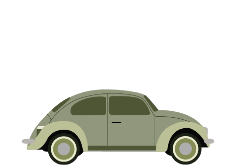 Illustration eines klassischen grünen Volkswagen Käfer in einer Seitenansicht vor einem weißen Hintergrund.
