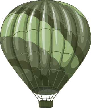 Illustration eines grünen Heißluftballons mit verschiedenen Schattierungen und einem kleinen Korb am Boden.